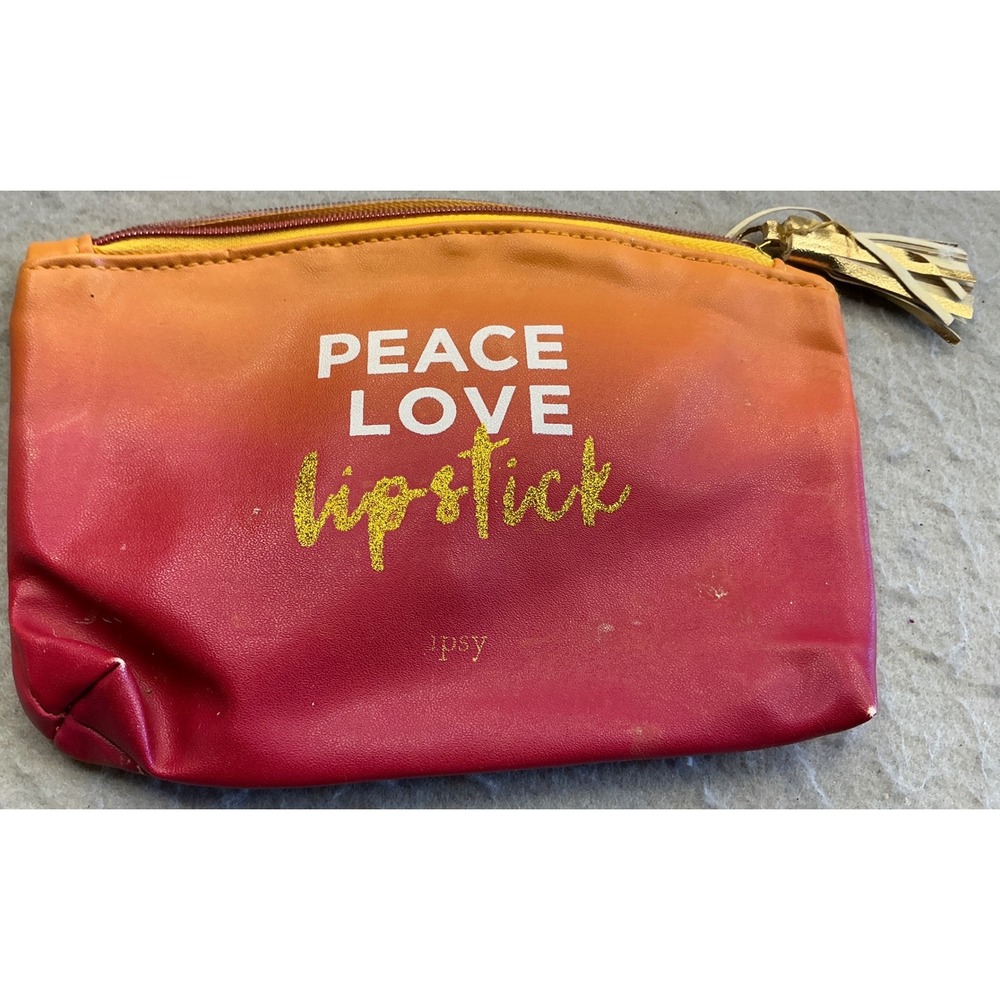 Ipsy Makeup Bag Peace Love Lipstick Ombre Sunset‎ Tassel Small Cosmetic Pouch